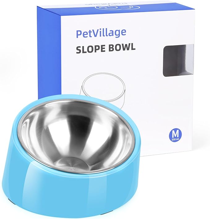 Tilted Dog Bowl Non-Slip & Non-Spill Pet Feeder with Elevated Detachable Melamine Stand, Easy to Get Food Dog Dish, M/180ml Sky Blue