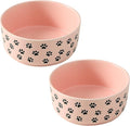 UBEE 6.5 inch Dog Bowls Set of 2, Ceramic Dog Food Water Bowl Dishes with Paw Pattern, Pet Food Water Dish Feeding for Small and Meidum Dogs and Large Cat, Pink