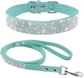Cute Dazzling Sparkling Elegant Fancy Soft Suede Leather Bling Rhinestone Crystal Jeweled Pet Cat Dog Puppy Collar Dog Leash Combo Set(Blue,L fit Neck 38-46 cm)