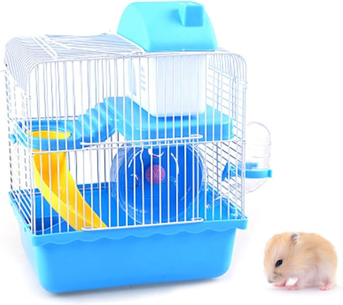 Naroote Hamster Cage, 2 Tiers Large Hamster Cages - Ideal Habitat for Smaller Animals Gerbils, Spacious, Portable, High Chassis Design Hamster Mice Travel Cage for Exploration and Play (Blue)
