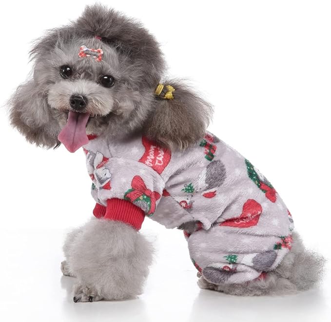 XIAOYU Christmas Dog Pajamas Soft Warm Pet Clothes Cat Apparel Winter Holiday Costumes for Small Dog Cat, Hedgehog, M