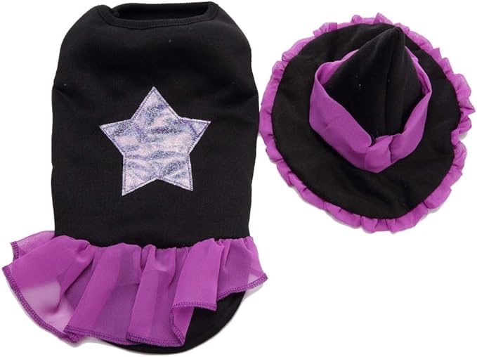 Puppy Witch Costume Halloween Christmas Funny Party Cosplay Clothes for Cat, Small Dog (Large,Witch)