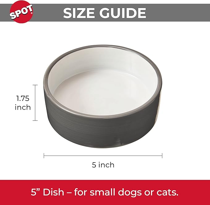 SPOT Two Tone Gray Dog Dish - Round Ceramic Food/Water Bowl for Pets, Stoneware Dish with High Walls, Ideal for Small Dogs, Cats, Reptiles, Large Birds, Dishwasher Safe - 5in, 1.75 Cup (14oz)