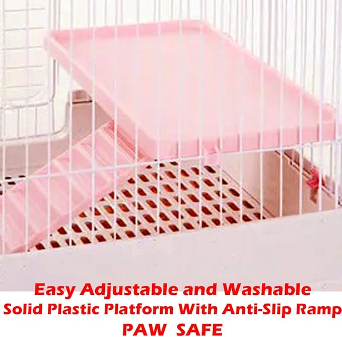 Pink X-Large 32”L in/Outdoor Small Animal Squirrel Ferret Rabbit Home Hutch Small Animal Cage with Paw Safe Platform Ladder Bottom Mesh Floor Easy Pull Out Washable Tray Lockable Wheels