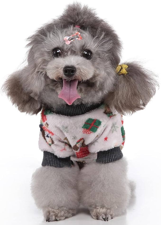 XIAOYU Christmas Dog Pajamas Soft Warm Pet Clothes Cat Apparel Winter Holiday Costumes for Small Dog Cat, Christmas Dog, S