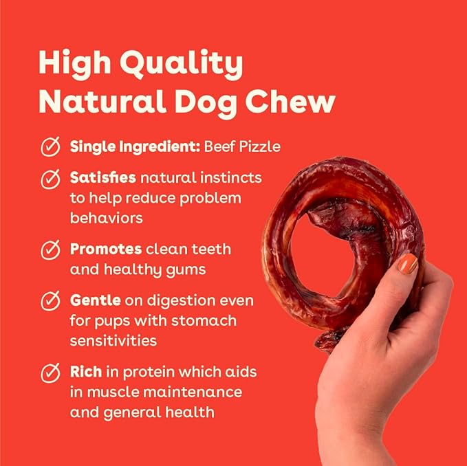 Pupford Bully Stick Rings for Puppies & Dogs, Long-Lasting Beef Dog Chew Treats, 3 Pack