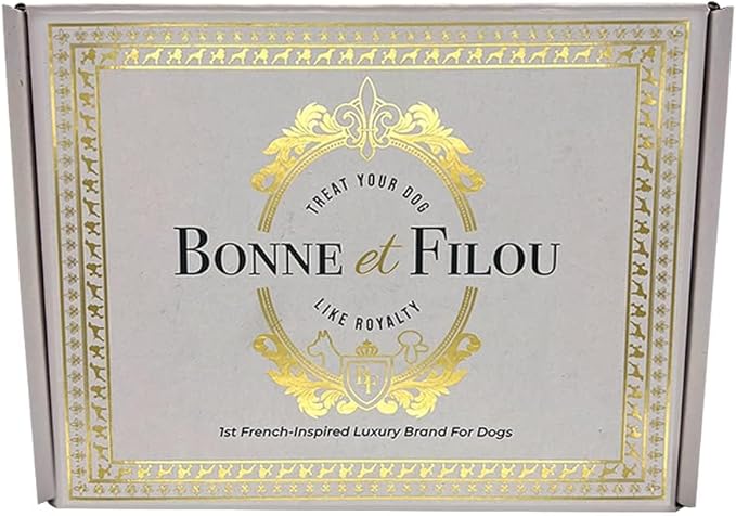 Bonne et Filou Congratulations Dog Treats, Gourmet Gift Box, 20 Luxury Human Grade Macarons, Truffles & Bone Cookies, Healthy Snacks for Medium to Large Dogs