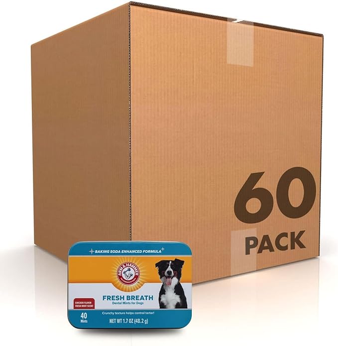 Arm & Hammer for Pets Dog Dental Breath Mints with Baking Soda, Chicken Flavor Dental Treats to Help Freshen Dog Breath and Support Oral Care, Fresh Mint Scent, 1.7 Oz - 60 Pack