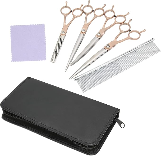 Grooming Kit with 7 Inch Double Tail Trimming Scissors and Comb Set for Dogs Cats Rabbits Hamsters Includes Storage and Multiple Scissors for Professional Grooming