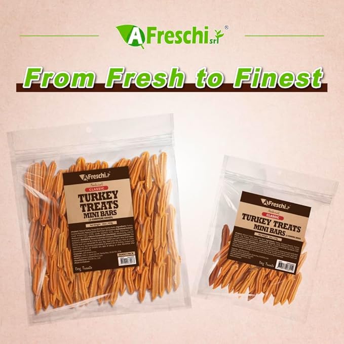 A Freschi srl Natural Turkey Treats, USA-Sourced Trukey, All-Natural, Hypoallergenic, Low-Fat, Healthy & Easily Digestible, Puppy & Training Snack, Mini Bars 6 oz
