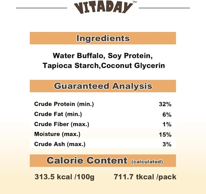 VITADAY Buffalo Dog Treats Stick (S) 8oz, Natural Low-Fat Chews for Training & Rewards, Limited Ingredient, Perfect for Small Dogs & Puppies
