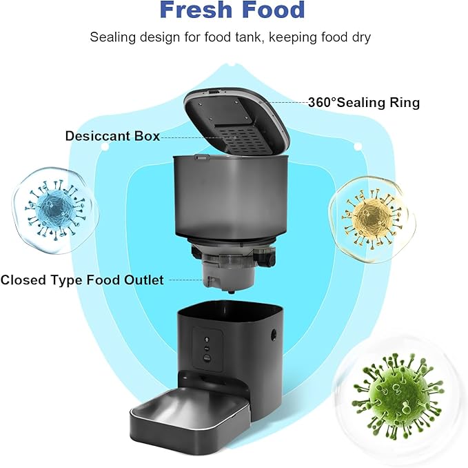 2.4G/5G Automatic Cat Feeder, 4L WiFi Food Dispenser with 10s Voice Recorder, Pet Feeder up to 10 Meals per Day, Timed Cat Feeder with Dry Food Sealed Ring(Matte Black, 4.0 L)