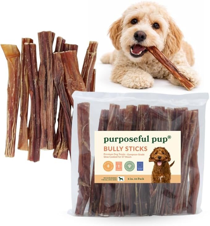 Bully Sticks (6 Inch-10 Pack) | European Quality | Single Ingredient Beef Pizzle Dog Chews | Long Lasting Rawhide Alternative | Small to Medium Dogs