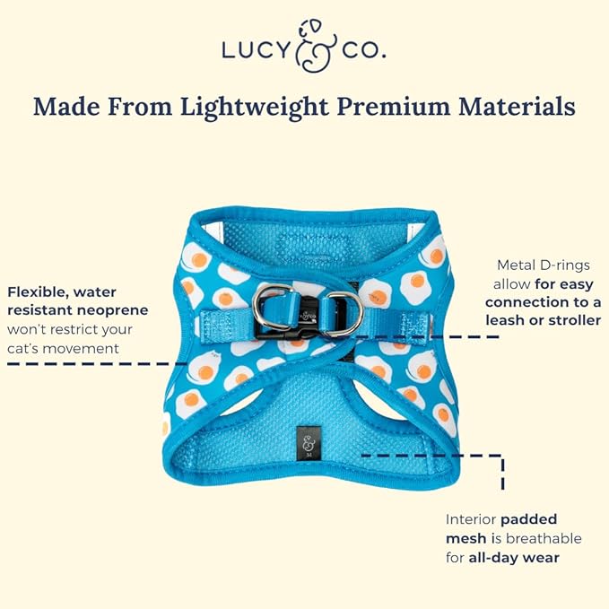 Lucy & Co. Eggcelent Step-in Cat Harness & Leash Bundle – Reflective, Breathable & Adjustable Harness for Cats, Kittens & Small Dogs, Lightweight & Secure and Dual Leash Clips – Large