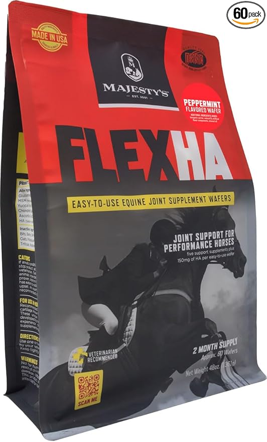 Majesty's Flex HA Wafers - Superior Performance Horse/Equine Joint Support Supplement - HA, Vitamin C, Yucca, Glucosamine (Peppermint, 60 Count)