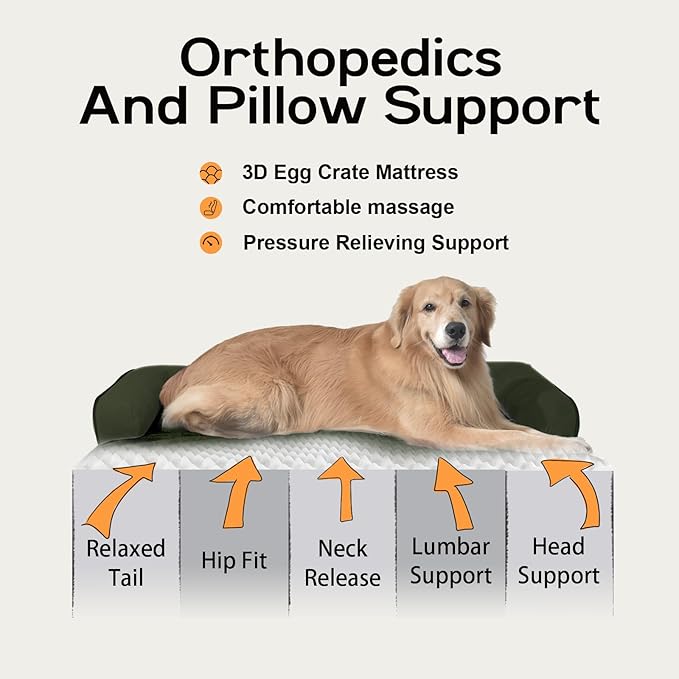Dog Bed Medium Size Dog-Orthopedic Waterproof Bed for Dogs,Foam Couch Sofa with Washable Removable Cover & Non-Slip Bottom - Outpost Olive