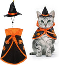 Halloween Cat Costume Cloak Witch Hat Pet Accessories Halloween Adjustable Pumpkin Pet Costumes Clothes Set, Halloween pet Costume Decor Cloak for Cats Dogs Puppy Halloween Carnival Party Supplies