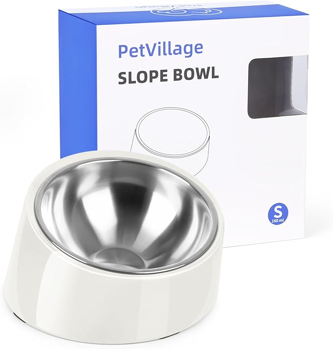 Tilted Dog Bowl Non-Slip & Non-Spill Pet Feeder with Elevated Detachable Melamine Stand, Easy to Get Food Dog Dish, S/100ml White