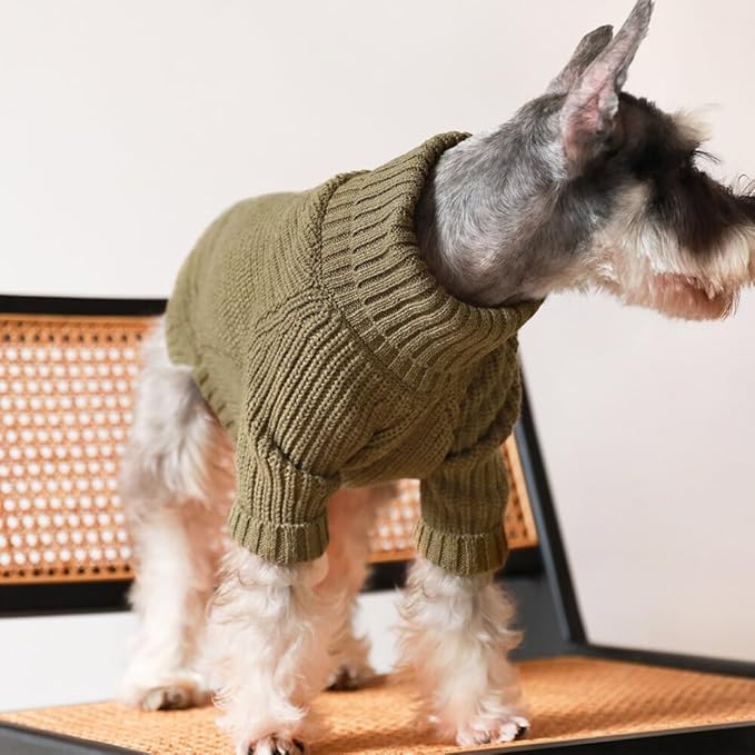 Fitwarm Thermal Knitted Dog Sweater Doggy Winter Coat Pet Clothes Doggie Turtleneck Jacket Puppy Outfits Cat Sweatsuit Sage Green Large