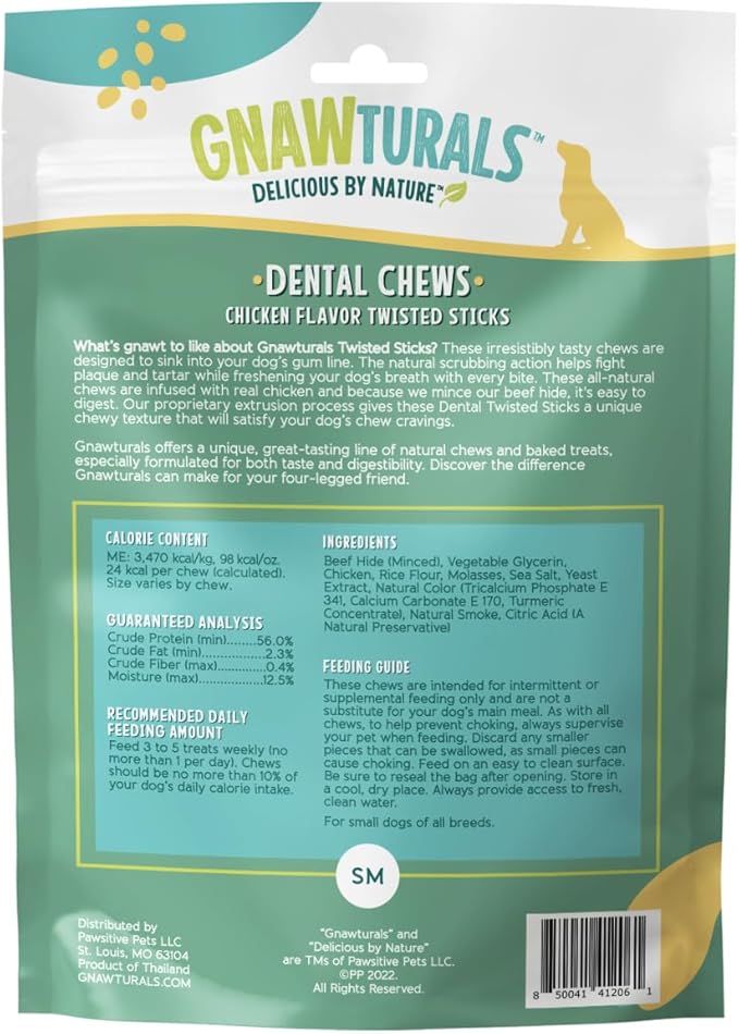 Dental Chews Twisted Sticks | for Small to Medium Dogs | USA Sourced Beef-Hide | Natural Scrubbing Action to Fight Plaque and Tartar While Refreshing Your Dog's Breath (21 Sticks, Chicken)