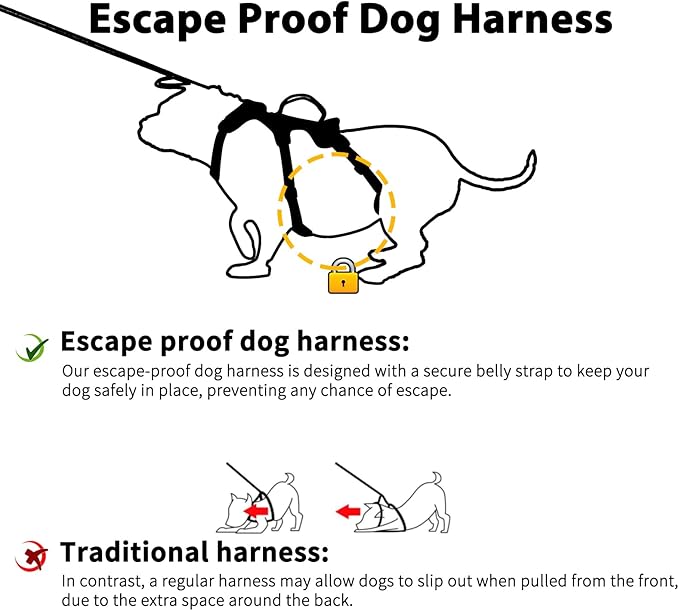 Huntboo Escape Proof Dog Harness, Escape Artist Harness, Reflective Harness with Padded Handle, Breathable, Durable, Adjustable Vest for Medium Dogs Walking, Training, and Running Gear (Rose red,XL)