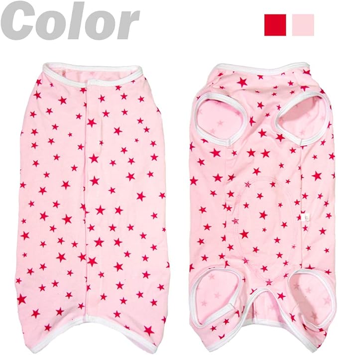 Dog’s Recovery Suit Post Surgery Shirt for Puppy, Wound Protective Clothes for Little Animals(Pink Stars-m)