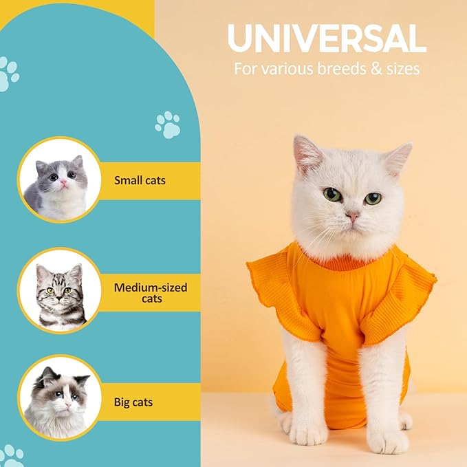 Avont Cat Recovery Suit - Post-Surgery Onesie for Cats, Alternative to Cone of Shame, Protective Spay Suit for Female Kitten, Ideal for Healing and Skin Conditions -Orange(L)