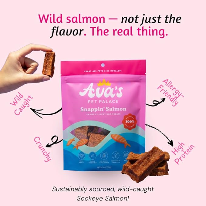 Ava’s Pet Palace Snappin’ Salmon – Air-Dried Wild-Caught Salmon Jerky Dog Treats | Sustainable, High-Protein, Single-Ingredient, Grain-Free Chews | Healthy, Crunchy, No Preservatives | Made in the USA