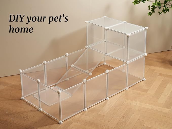 LURIVA Transparent Clear Small Animal Playpen, Guinea Pig Cages, Puppy Dog Playpen, Pet Playpen, Rabbit Bunny Indoor Outdoor Fence Pen Enclosure, White Clear Plastic Playpen,12 X 12 Inch, 24 Panels