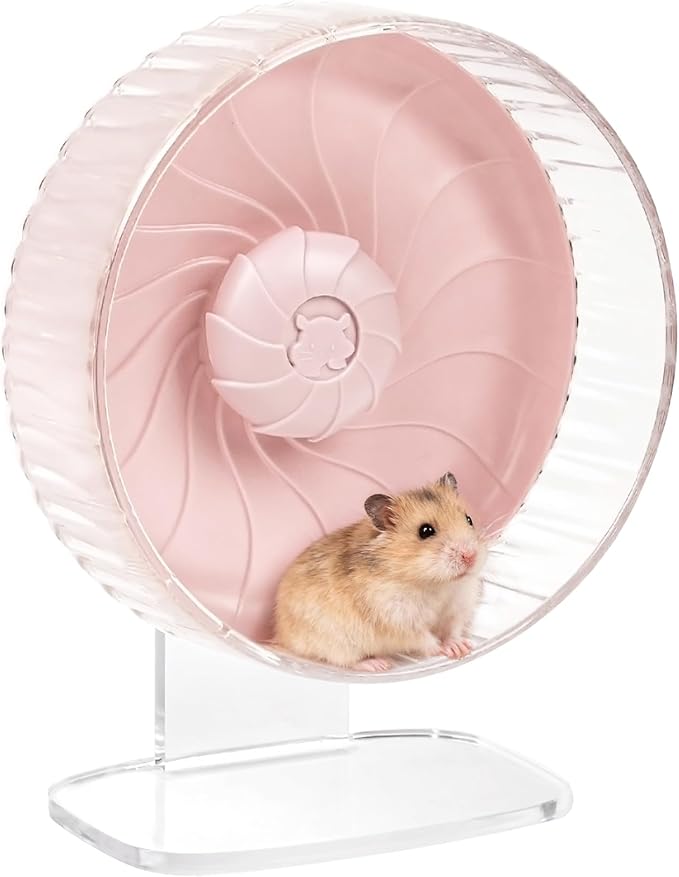 Silent Hamster Wheel, 8in Hamster Wheel with Adjustable Stand, Double-Bearing Quiet Spinner for Syrian Hamsters, Hedgehogs, Mice & Small Pets, Pink