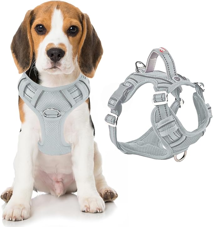BARKBAY Dog Harness No Pull with ID Tag Pocket - Heavy Duty, Reflective, Easy Control for Large Dogs(Grey,M)