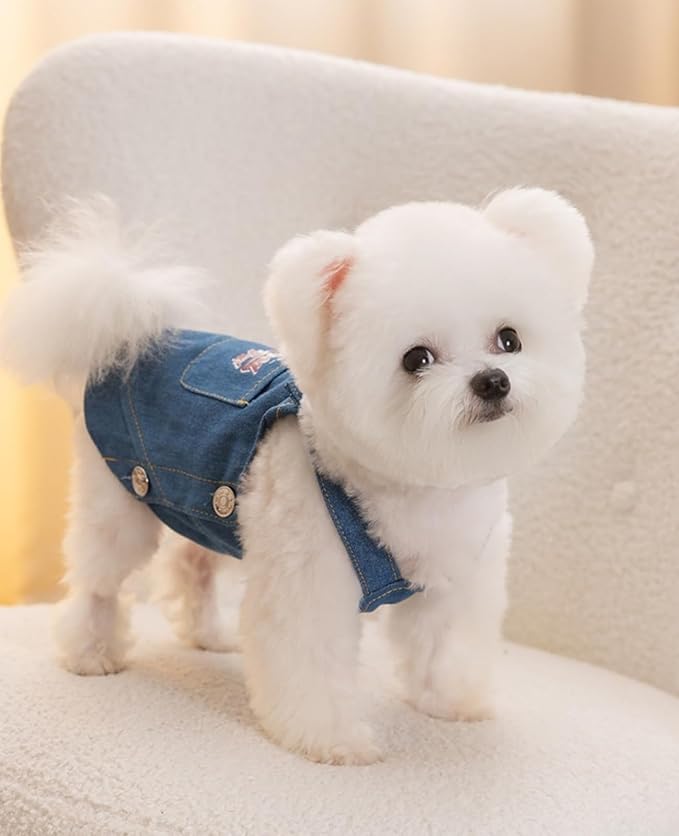 Dog Clothes Denim Dog Dresses for Small Dogs Harness Dress Puppy Clothes with Leash Ring Dog Costume with Pocket Summer Cat Apparel Dog Clothes Cat Shirts Small Dog Dresses Female Navy Blue X-Small