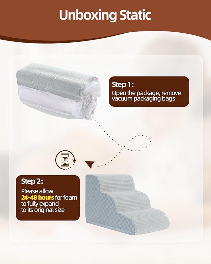 Dog Stairs Ramp for Couch 15.7" H, 3-Step Pet Stairs for Small Dogs with High Density Foam, Dog Slope Stairs with Durable Non-Slip Bottom for Puppy Grey