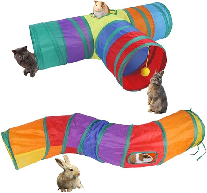 Rabbit Tunnels & Tubes Collapsible 3 Way and S-Type Tunnel Bunny Hideout Small Animal Activity Tunnel Toys for Dwarf Rabbits Bunny Guinea Pigs Kitty