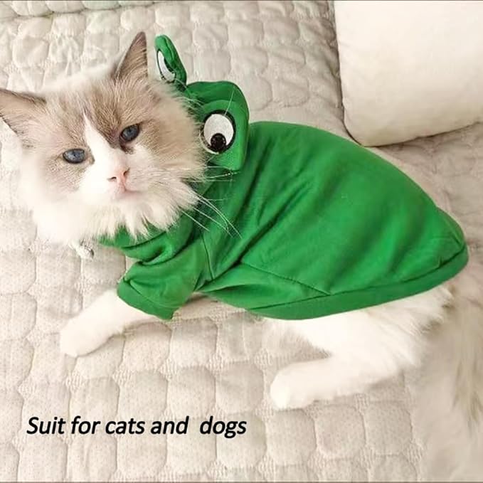 Happy Dog Hoodies for Small Dogs and Cats - Funny Puppy Sweatshirt Coat - Winter, Halloween Frog Costume - Green, Large
