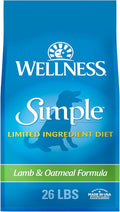 Wellness Simple Limited Ingredient Dry Dog Food for Sensitive Stomachs, Supports Skin & Coat, Wholesome Grains, Natural, Lamb & Oatmeal Recipe, (26-Pound Bag)