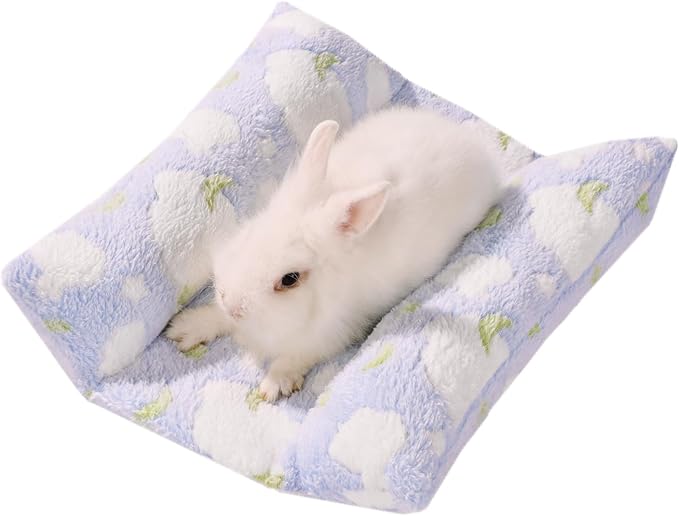 16 * 14in Rabbit Bed Thickened Soft Bunny Bed, Cuddle Cushion Plush Mat with Cotton Lounger Pillows, Small Pet Flop Mat for Cage Sleeping Indoor