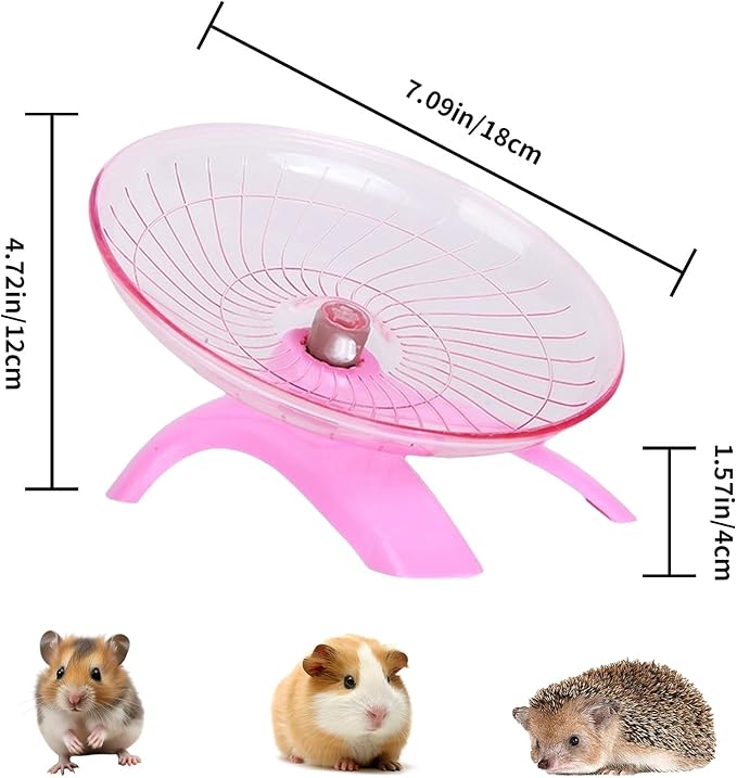 Hamster Flying Saucer Silent Running Wheel, 7 Inch, Suitable for Guinea Pigs, Hamsters, Hedgehogs and Other Small Animals to Ensure Safe Exercise (Pink)