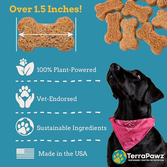 TerraPawz Vegan Dog Training Treats – Peanut Butter Flavor, Plant-Based Nutty Bark Bites with Chia & Flaxseed for Skin & Coat, Omega-Rich Treats for All Dog Sizes Including Large Breeds (8 oz)