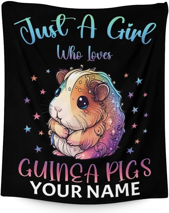 Personalized Guinea Pig Blanket with Name - Soft, Fuzzy & Warm - 40"x50" Small Blanket for Couch, Sofa - Black Cute Throw Gifts for Adults, Kids