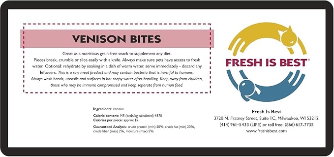 Fresh Is Best Freeze Dried Dog Treats – Raw Freeze Dried Venison Dog Food for Cats & Canines – Training Treat in Resealable Zipper Bag – High-Protein Venison Bites – Made in The USA
