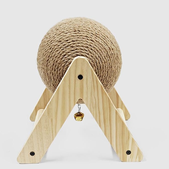 Rabbit Scratch Toy Wooden Natural Sisal Rope Rabbit Scratching Toy Ball Bunny Scratcher with Ball and Bell for Rabbits Bunnies Ferrets Kittens Small Animals (S)