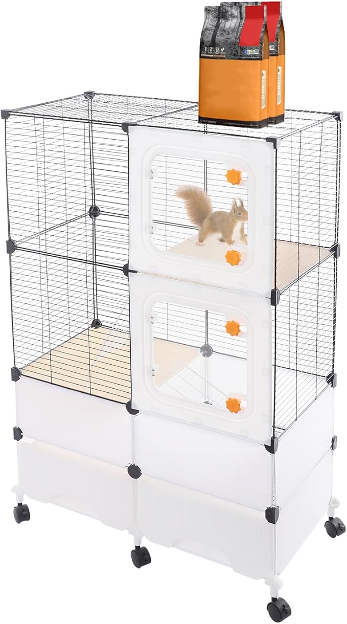 Small Animal Cage, Guinea Pig Cages with Rolling, Durable Front Doors, Chinchilla Cage with Scoop for Rat, Hamster, Guinea Pig, Squirrel (Black, 45.3in)