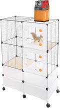 Small Animal Cage, Guinea Pig Cages with Rolling, Durable Front Doors, Chinchilla Cage with Scoop for Rat, Hamster, Guinea Pig, Squirrel (Black, 45.3in)