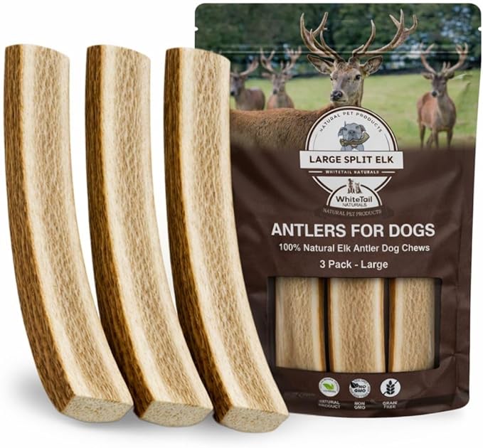 WhiteTail Naturals - Split Elk Antlers for Large Dogs - (3 Pack-Large) - Antler Dog Chews - Long Lasting Dog Chew Bone for Aggressive Chewers