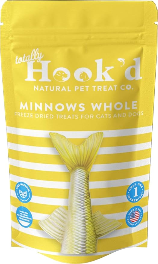 Totally Hook'd Freeze‑Dried Single‑Ingredient Treats, High‑Protein Omega-3 Training Snack for Dogs & Cats (2 Ounce, Minnows)