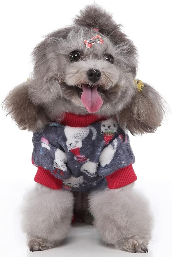 XIAOYU Christmas Dog Pajamas Soft Warm Pet Clothes Cat Apparel Winter Holiday Costumes for Small Dog Cat, Christmas Cat, S