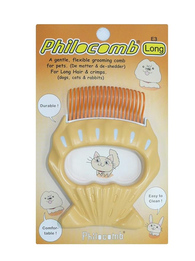 ATOLIB Philocomb E3 Long (in English Package) a Gentle, Flexible, Grooming Comb for Pets with Long Hair.