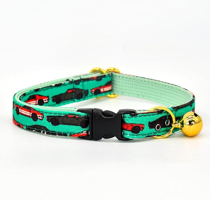 Cat Collar Bow Set, Green Muscle Classic Racing Car, Wedding/Birthday Breakaway Collar Bowtie for Kitten/Cat