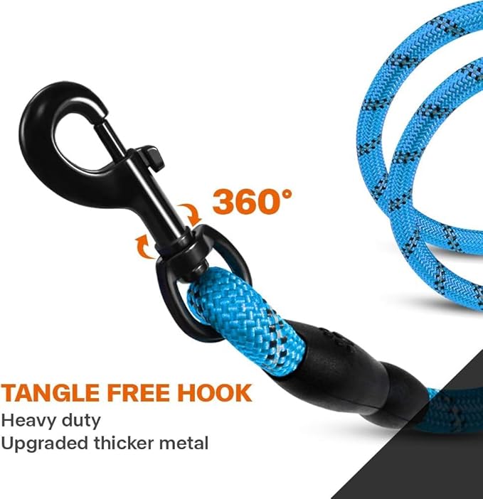 Taglory Rope Dog Leash 6 FT with Comfortable Padded Handle, Highly Reflective Threads Leash and Anti-Tangle Clip for Walking Medium Large Dogs, 1/2 inch, Blue